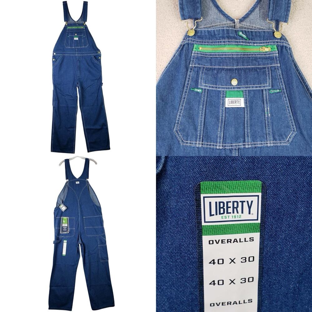 Liberty Bib Overalls Men’s 40x30 Blue Workwear Cotton Carpenter Utility Farm New